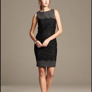 Banana Republic Lace Overlay Sheath Midi Dress sz 4 Cocktail Dark Romantic Event